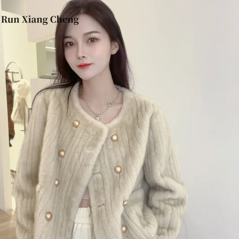 

Runxiangcheng 2023 Autumn/Winter New Style Small Fragrance Fashion Thickened Fur Integrated Women's Fur Coat Free Shipping