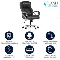 Big & Tall 500 lb. Rated Black LeatherSoft Executive Swivel Office Chair Headrest Lumbar Support Contoured Design Ergonomic Task 2