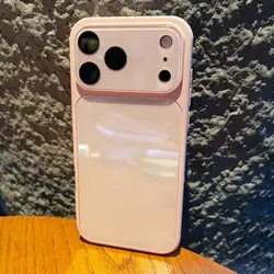 Glossy Tempered Glass Phone Case with Crystal Lens Protection and Shockproof Bumper - iPhone 15 (Cherry Pink)