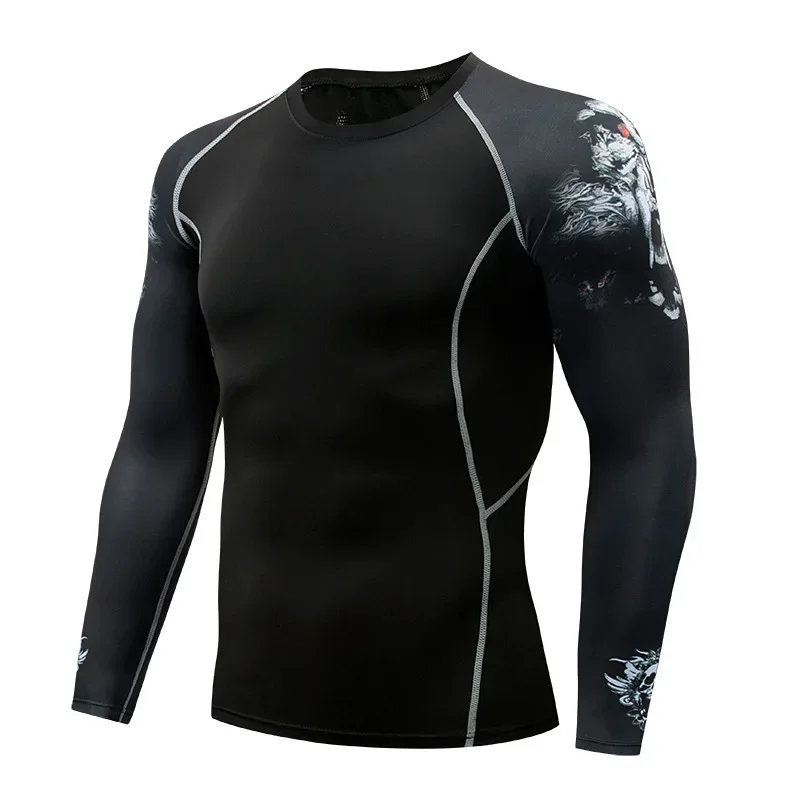 2024pro Nueva camiseta de manga larga estampada para entrenamiento de baloncesto y carrera, transpirable, de secado rápido y ajustada para hombre