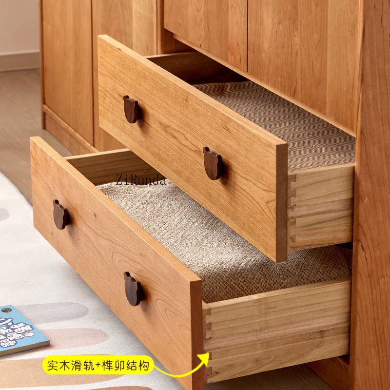 All solid wood children's wardrobe North American cherry wood boys and girls storage floor wardrobe