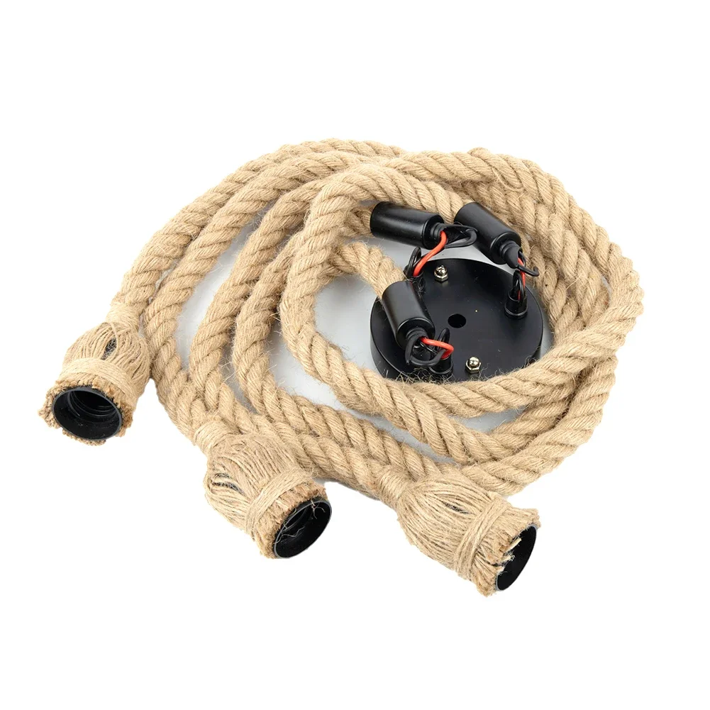 Three Head LED Industrial Hemp Rope Chandelier Without Light E27 Lamp Holder Earth Yellow IP20 Hand Woven Length ~100cm lamp holder,pendant lights,pendant lamp,chandelier lighting