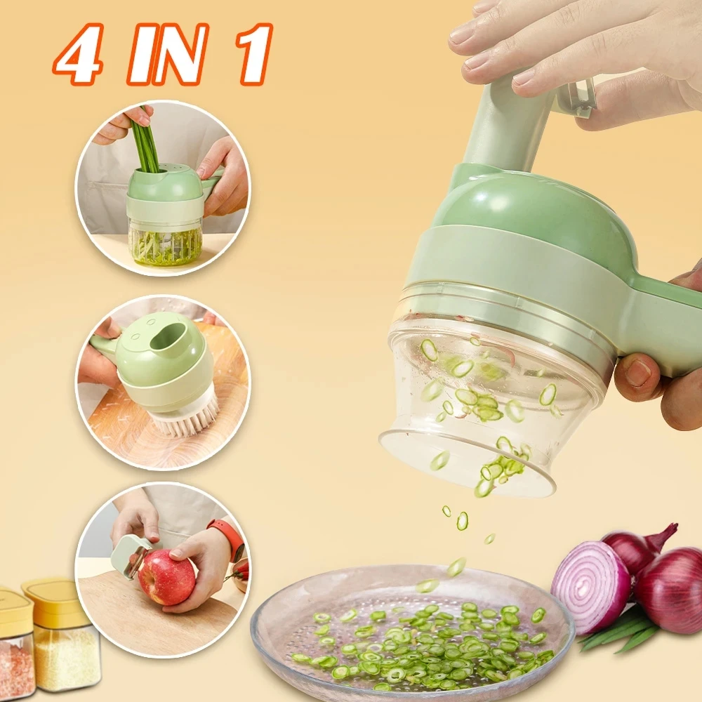 4 in 1 Portable Electric Vegetable Cutter Set Mini Food Slicer and Chopper for Kitchen Multifunctional Wireless Electric Grinder Vegetable Cutter