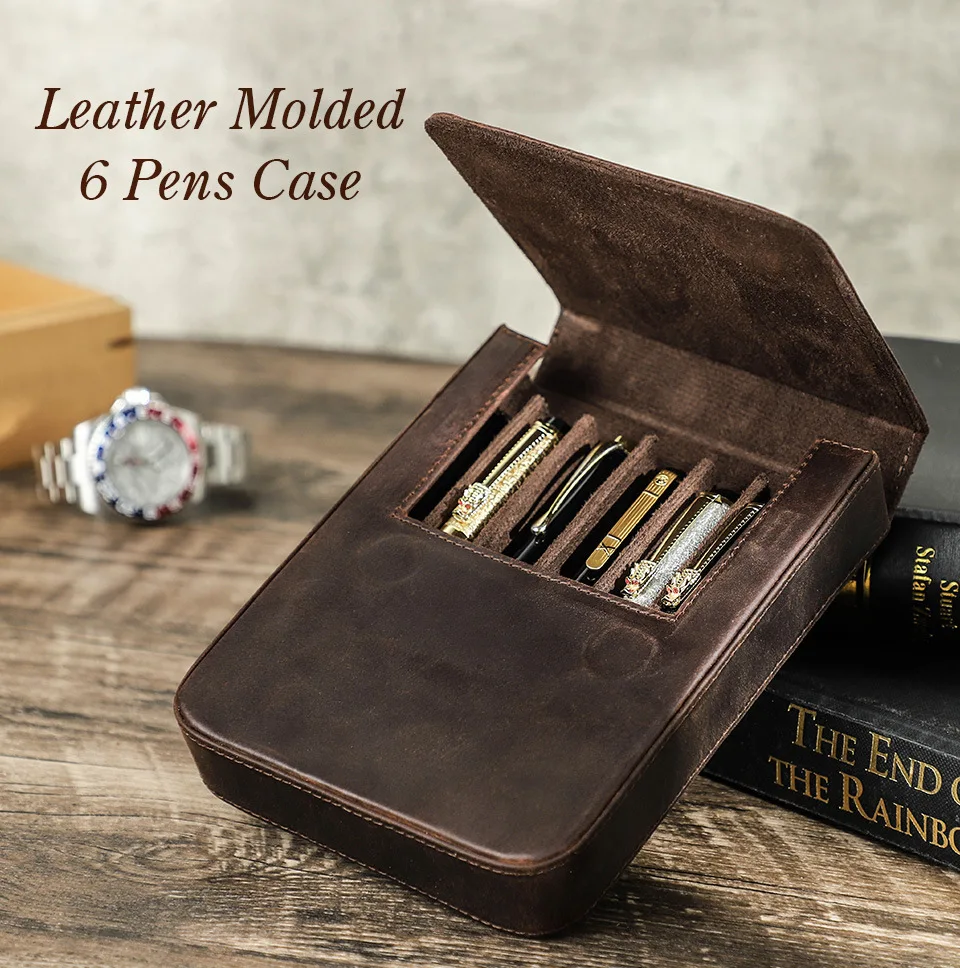 

Leather Pen Bag Handmade 6 Pieces Packed Drawer Type Student Pen Storage Pen Box Gift Pencil Cases Office School Supplies