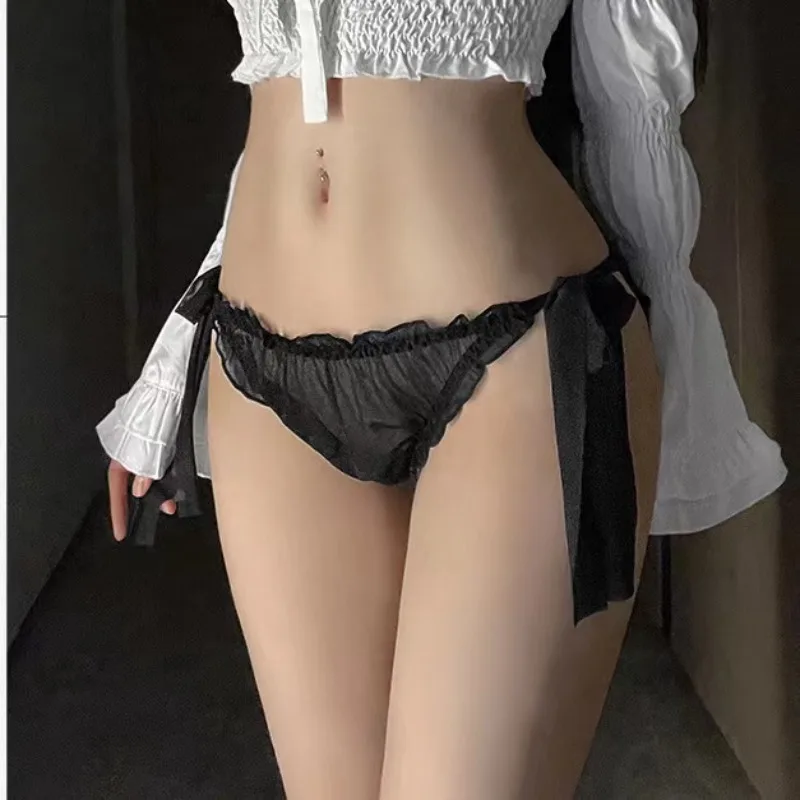 

Sexy Oversized lace underwear Japanese Girls Lolita Cute Perspective Bowknot briefs Young Girls' Lace Up adjustable Panties