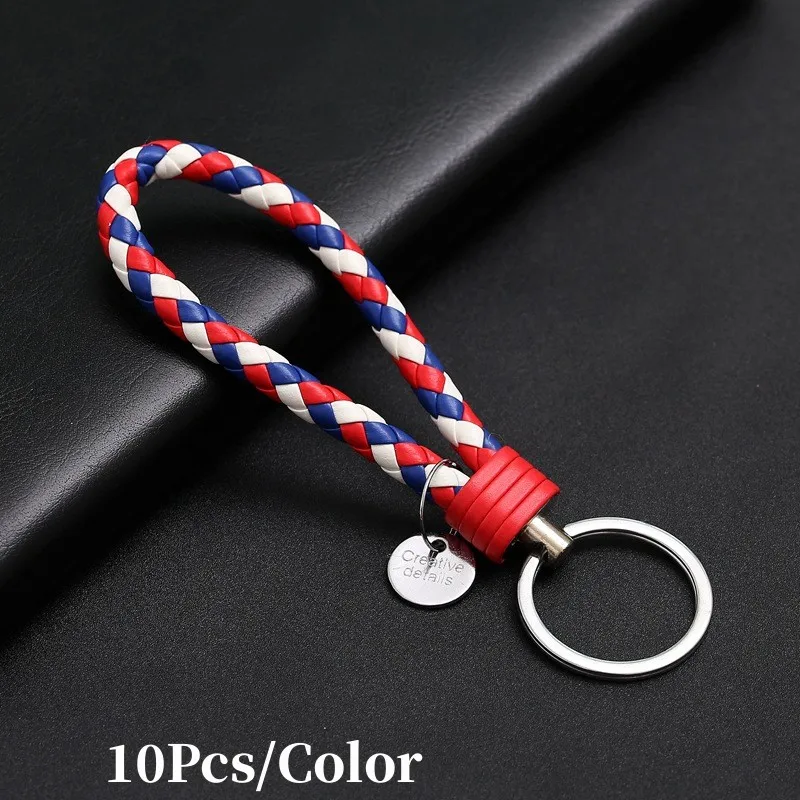 1pc portachiavi in pelle PU intrecciata a mano cordino alla