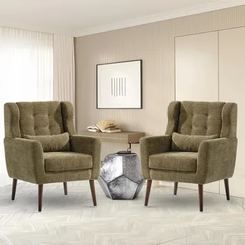Chenille Upholstered Accent Chairs Set 1