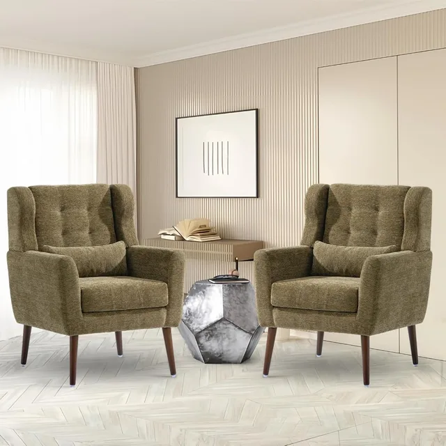 Chenille Upholstered Accent Chairs Set 1