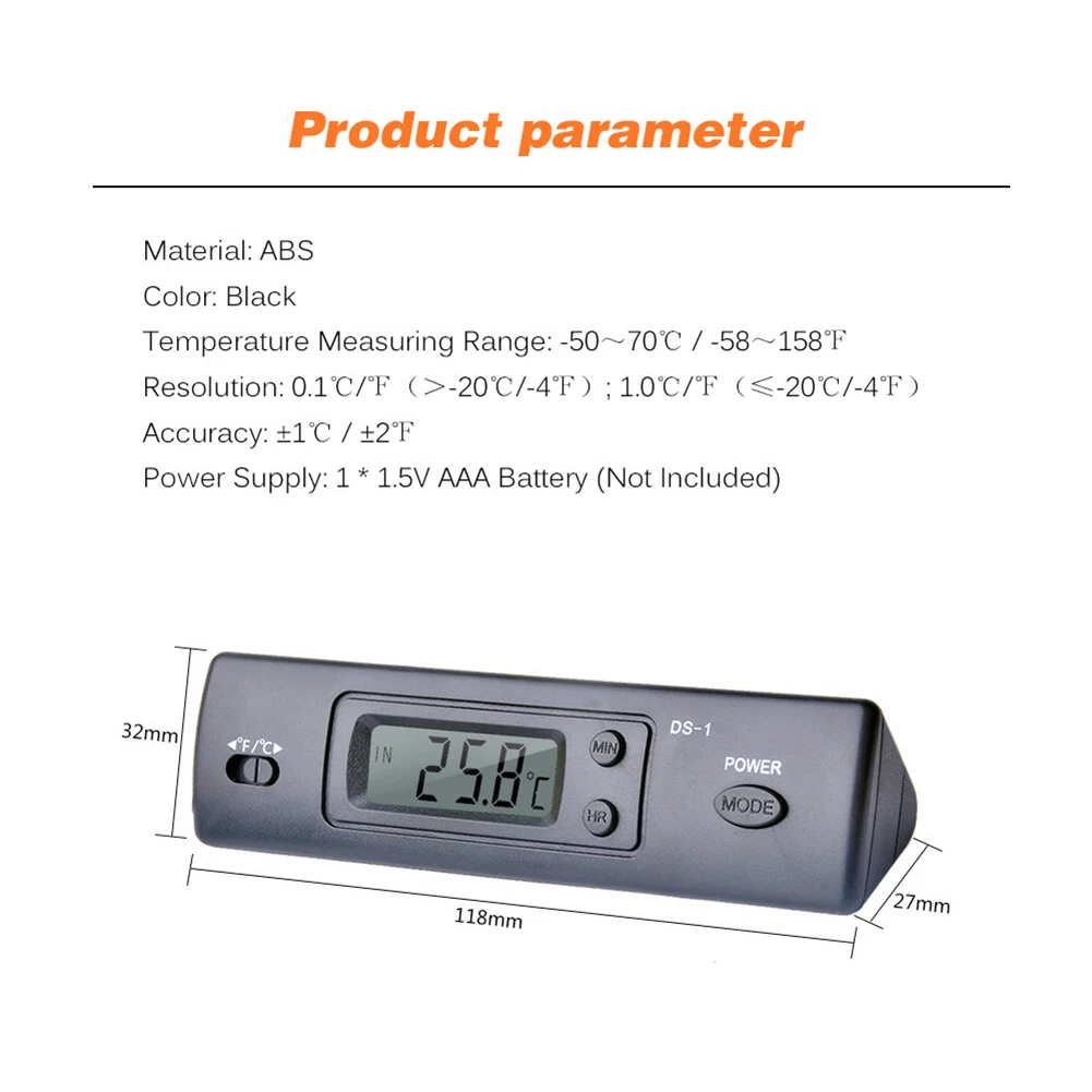 

Long Distance Temperature Measurement Car Thermometer Thermometer -50 ~ 70 °C 0.1 °C/°f 12.5*4*3.5cm LCD Screen