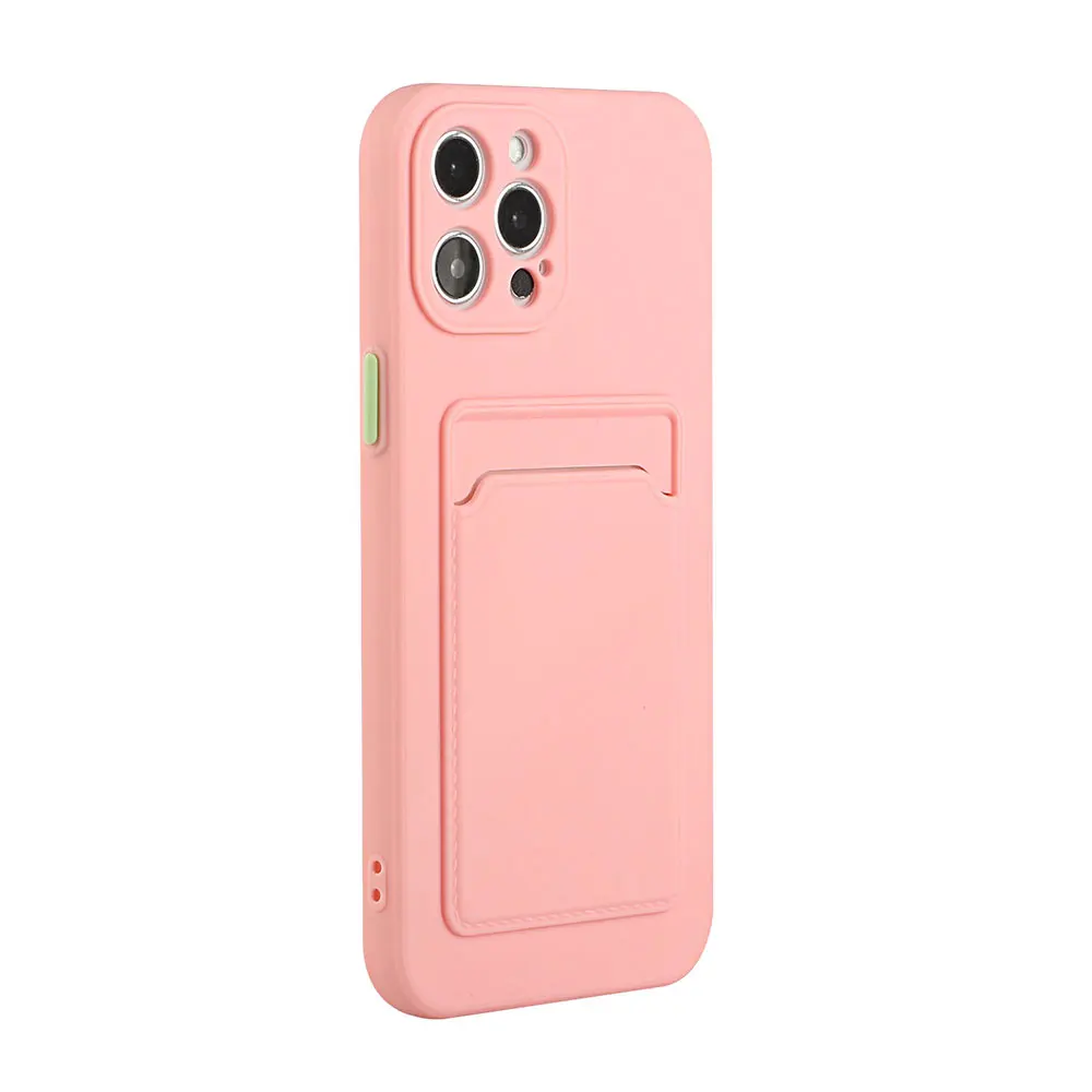 Sleek Shockproof Card Holder Phone Case - Silicone Black/Red/Pink