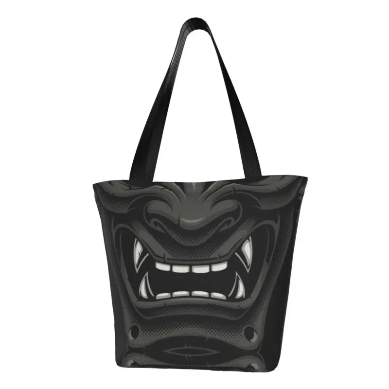 

Custom Japanese Oni Demon Samurai Canvas Shopping Bags Women Recycling Grocery Hannya Tattoo Shopper Tote Bags