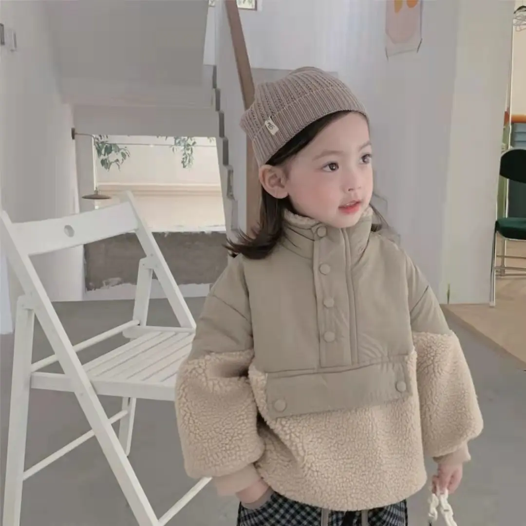 Outerwear Coat Parkas O-neck Collar Single Breasted Solid Regular Cotton Fashion Simple Cute Warm Winter Autumn Girls girls coat