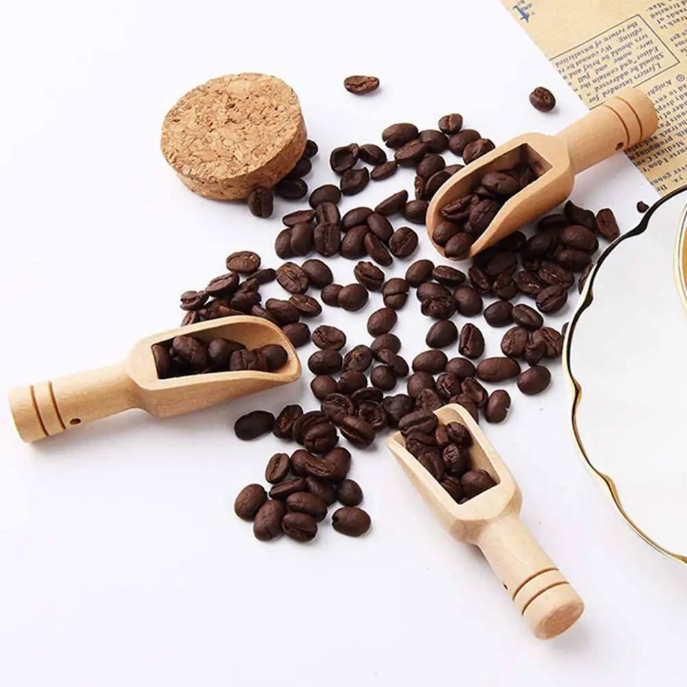 Wooden Handle Small Salt Shovel Scoop Teaspoon Ground Milk Powder Coffee Scoops Condiment Spoon 5pcs wooden spoon