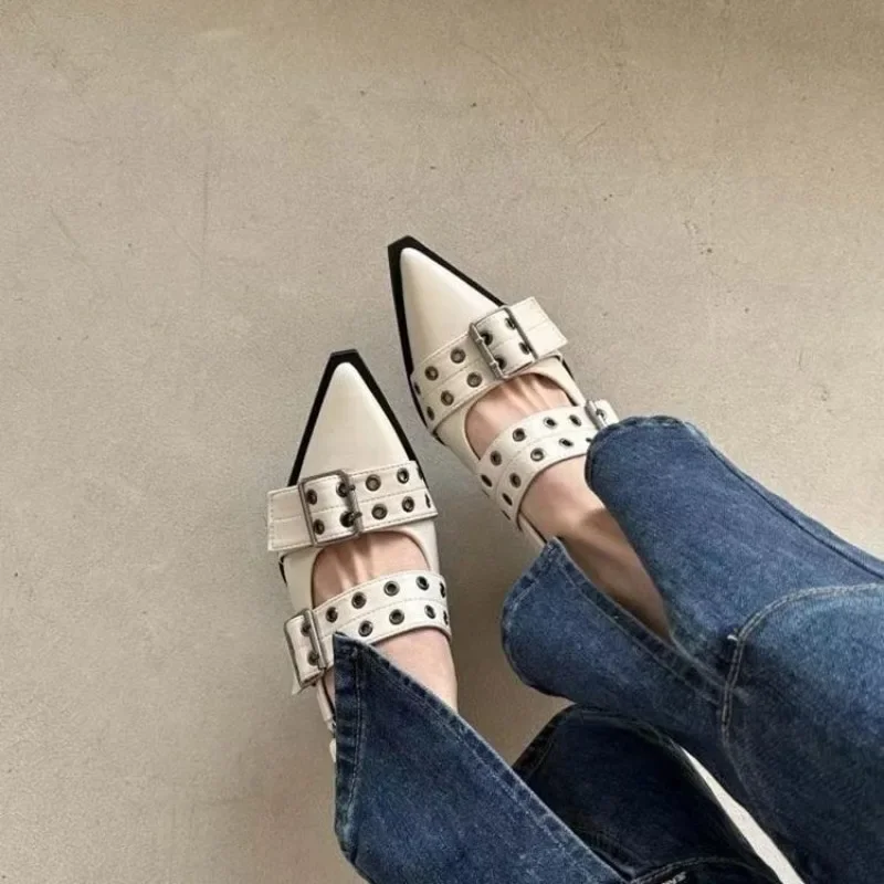 women's sandals summer 2024 Ballet flats women Pointed rivet single shoe Platform Woman heeled sandals zapatos de mujer 5