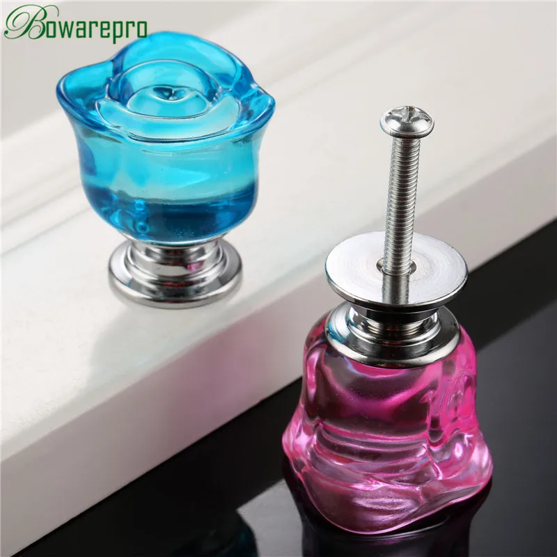 1Pc 30mm Crystal Rose Glass Clear Cabinet Knob Drawer Pulls Handle Kitchen Door Wardrobe Furniture Hardware Knobs and Handles