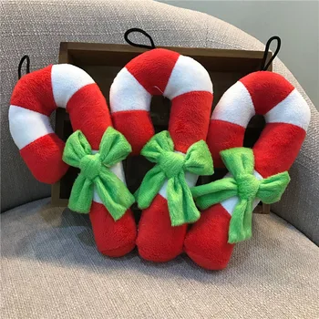 Plush Christmas Candy Cane Crutch Shape Pet Dogs Toys Cute Dogs Chew Squeaky Stuffing Toy Pet Supplies for Small Dog Supplies