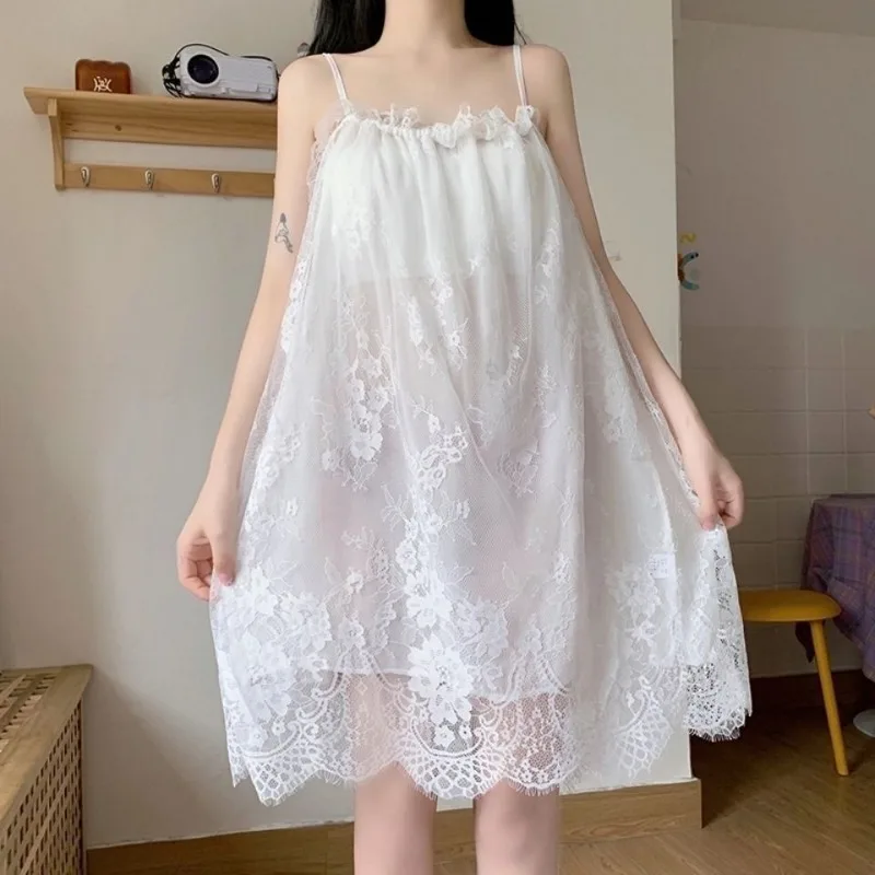Women Sexy Sleepwear Lace Nightgown Mini Dresses Evening Dresses Loungewear Nightwear Sleep Dress Transparent Sexy Night Gown