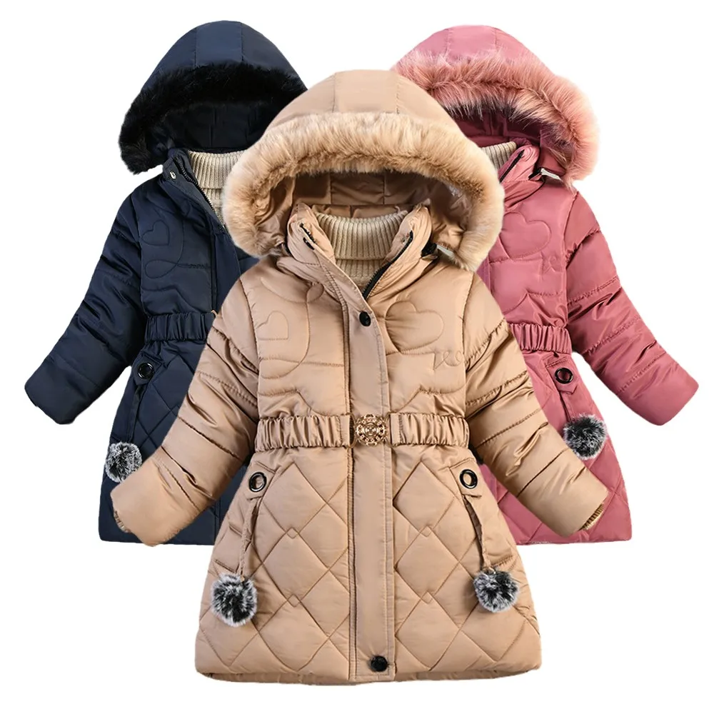 

Fashion Teen Girls Winter Coat Kids Fur Hooded Windproof Jackets Toddler Warm Thick Long Parkas Young Children Outerwear Clothes