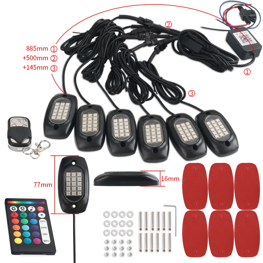 6-Piece RGB Multicolor Neon Underglow LED Strip Kit With Bluetooth Remote – 12V For Cars, Bikes, Trucks
