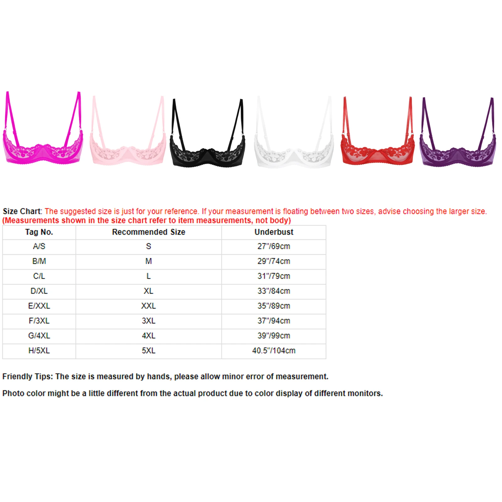 Womens Sheer Lace Lingerie 1/4 Cups Adjustable Strap Unlined Underwired Push Up Bra Tops