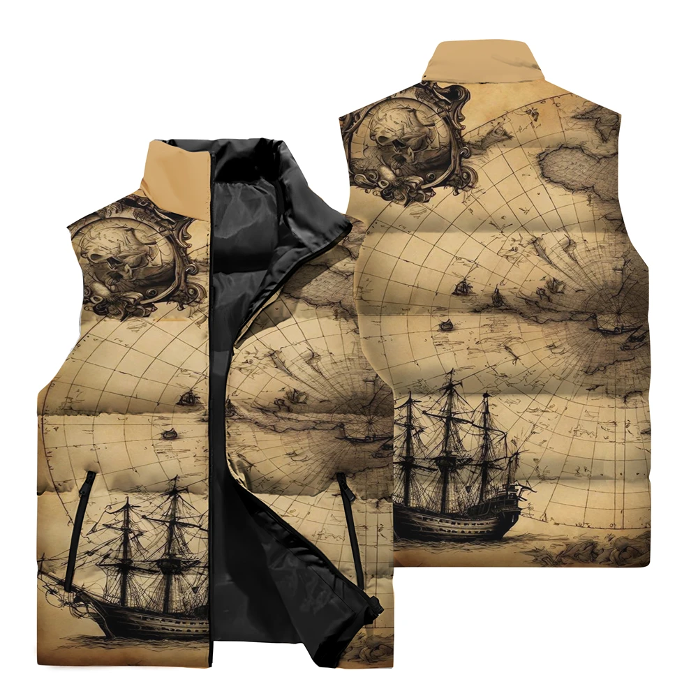 thumbnail image 1 of Chaleco cálido de otoño e invierno con patrón de vela de terror para hombre, chaqueta sin mangas para fiestas al aire libre, deportes, a prueba de viento, chaleco cómodo para hombre, 1 of 5