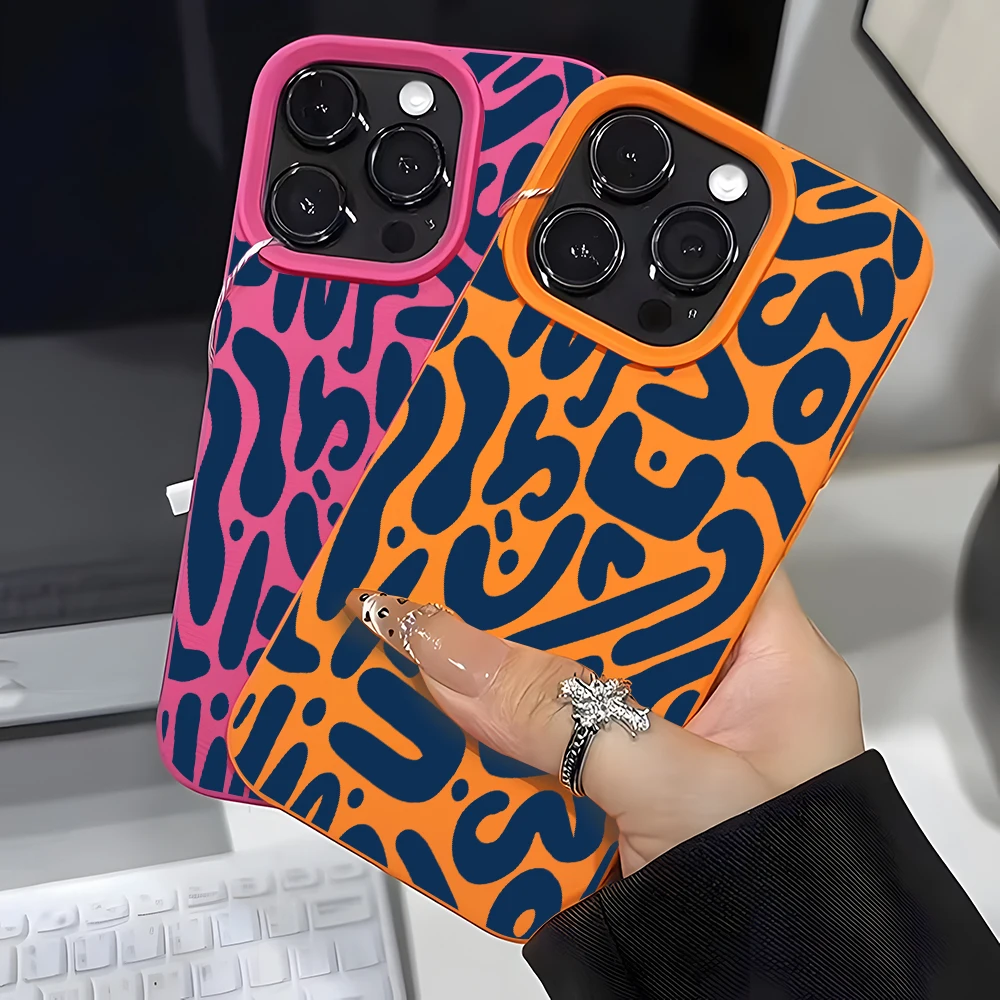 Blue Abstract Letter Pattern Lychee Soft Phone Case Cover