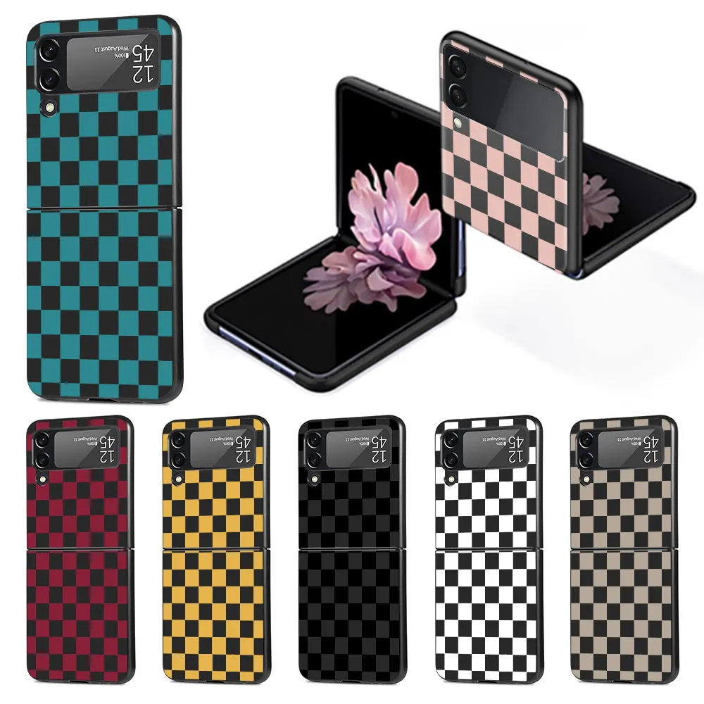 Retro Classic Chess Board Grid Case Per Samsung Galaxy Z Flip 3 4 5G Flip4 Flip3 Black Hard Pc Cover Zflip3 Zflip4 Phone Shell