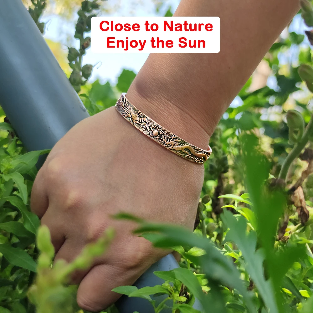Vinterly Copper Bracelets Male Lucky Dragon and Phoenix Adjustable Cuff Bangles Health Energy Magnetic Jewelry for Men Women 5