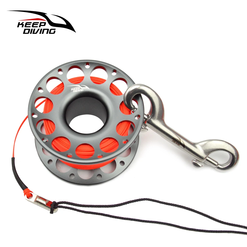 1PCS 15M/30M Scuba Diving Aluminum Alloy Spool Finger Reel with Stainless Steel double ended hook SMB Equipment Cave Dive 2