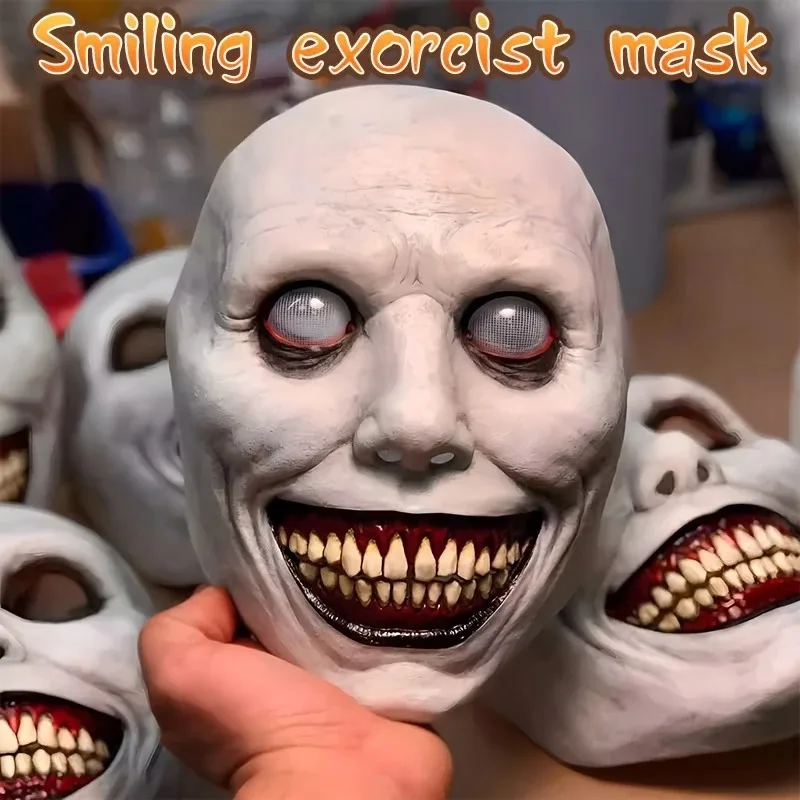 White Latex Exorcist Demon Mask for Halloween Party