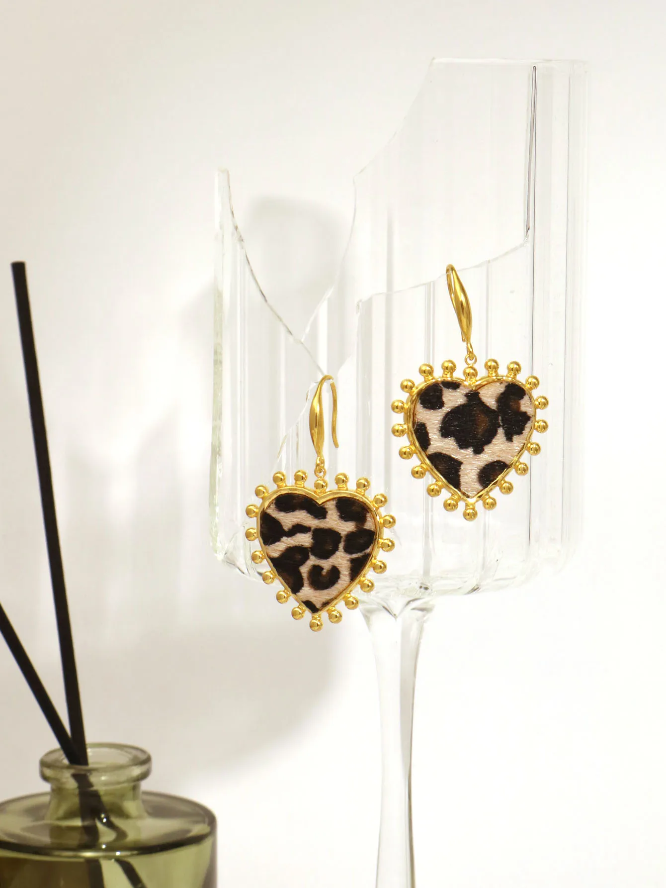 Stainless Steel 18K Gold-Plated Love Horsehair Leopard Print Pendant Stud EarringsMetallic Style Earrings Elegant jewelry Gifts