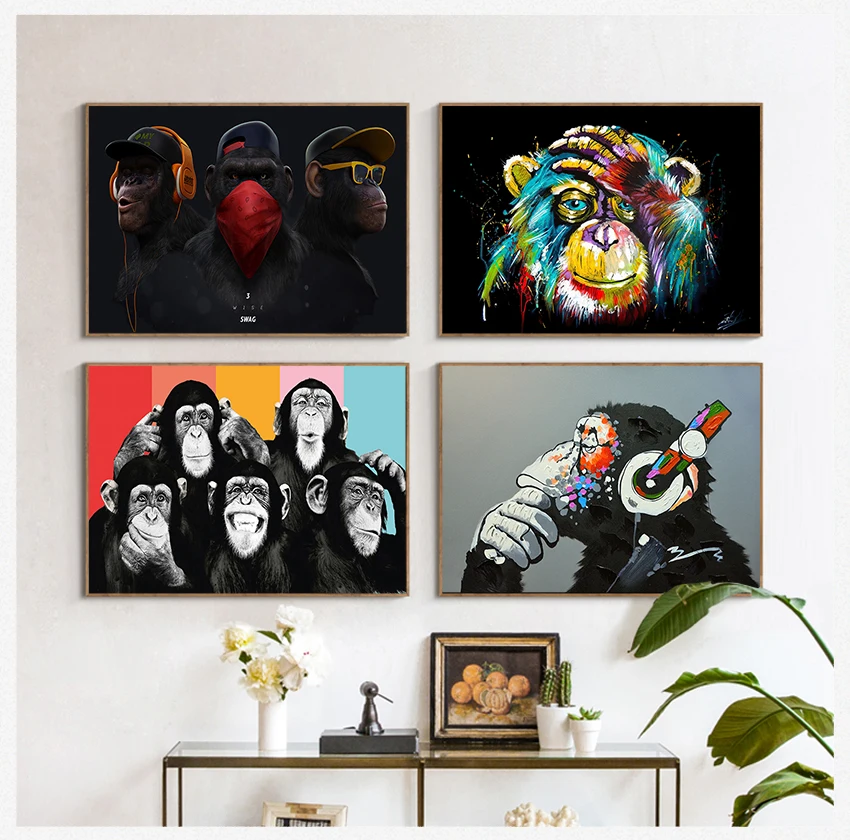

Monkey Canvas Painting Colorful Printed Poster and Prints Graffiti Painting Wall Pictures for Living Room Home Decoration