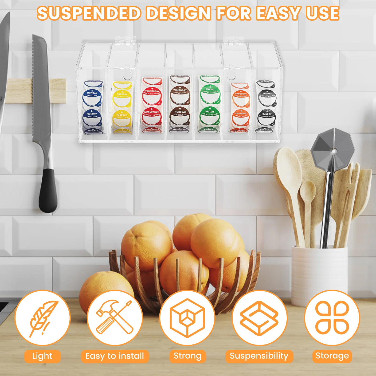 Acrylic Week Label Dispenser for Labels Stickers Tape Wall Mount Transparent 7 Slot Label Dispenser for Home School Office 3