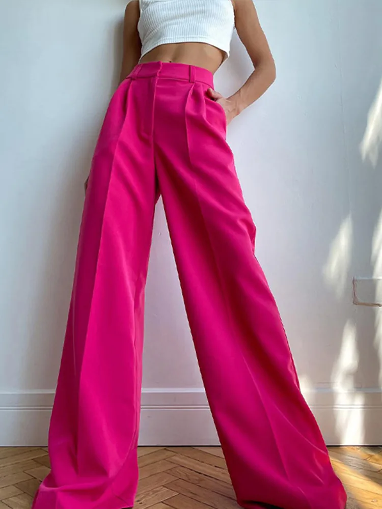 Spring and Autumn pants women Ladies Ice Silk Light Wide Leg Trousers Girl Solid Color High Waist Loose Straight Casual Pants