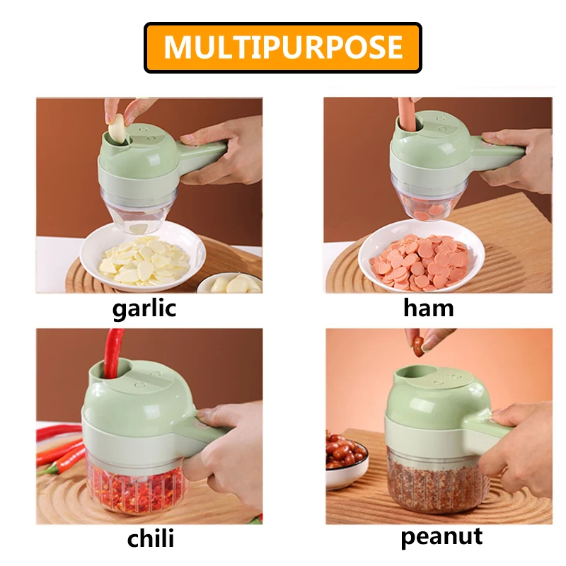 Multifunctional 4 In1 Electric Vegetable Cutter Slicer Garlic Mud Masher Chopper Cutting Pressing Mixer Food Slice Usb Charging - Image 2