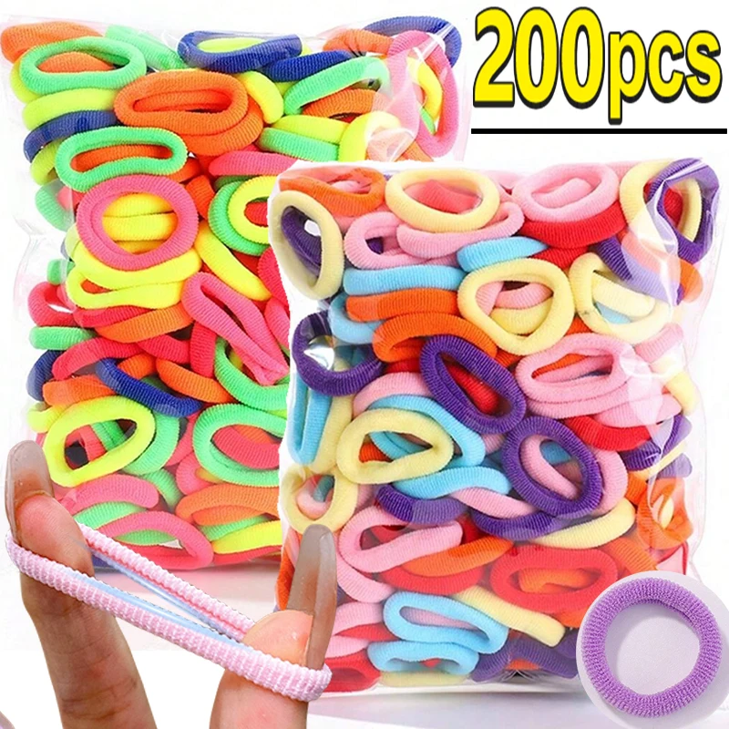 

200PCS High Elastic Hair Bands Girls Hair Accessories Colorful Nylon Headband Kids Ponytail Holder Scrunchie Ornaments Gifts