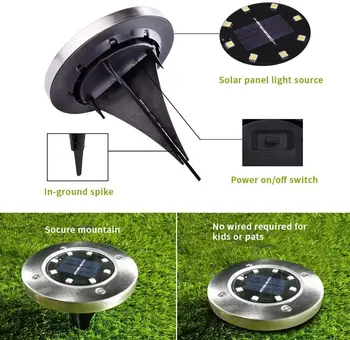 Solar Garden Lights Outdoor 8 LED Solar Ground Lights Waterproof Underground Sensing Landscape Lights for Lawn Yard Patio Path 2