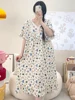 Summer plus Size Obesi Sp Dr Women Loose Thin Casual Cotton Home Clothes Long Sve ort Sve Floral Print V Ne