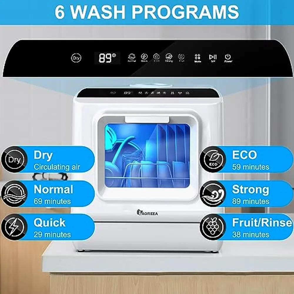 Compact Countertop Dishwasher 5L Water Tank Dual Spray Arm Anti Leakage Easy Use Multi-Purpose Dry Function  Kitchen 4