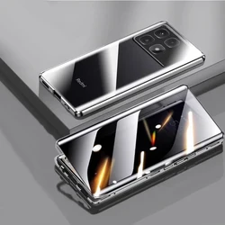 Double-Sided Glass Phone Case with Metal Magnetic 360° Full Protection and Anti-Peeping Feature for XiaoMi Mi Poco F6 (Black)