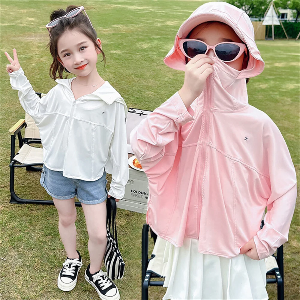 

Summer Girls Sunscreen Coat Lightweight Hooded Fashion Baby Sunscreen Jacket 24039