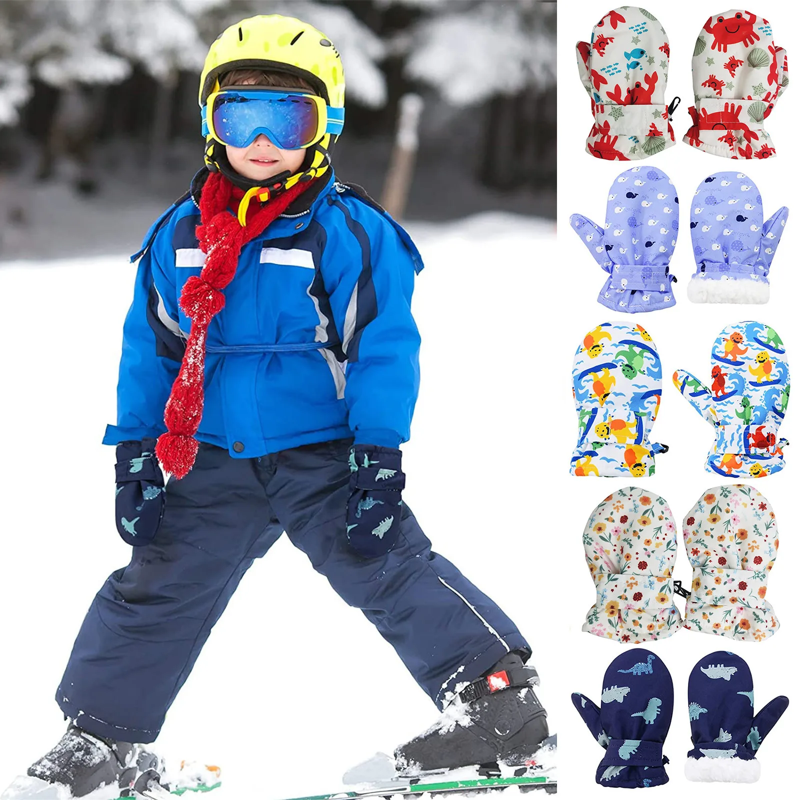 Warm Toddler Mittens Water-proof Winter Gloves Toddler Snow Cartoon Gloves for Kids Baby Winter Mittens Boys 12-14 Years