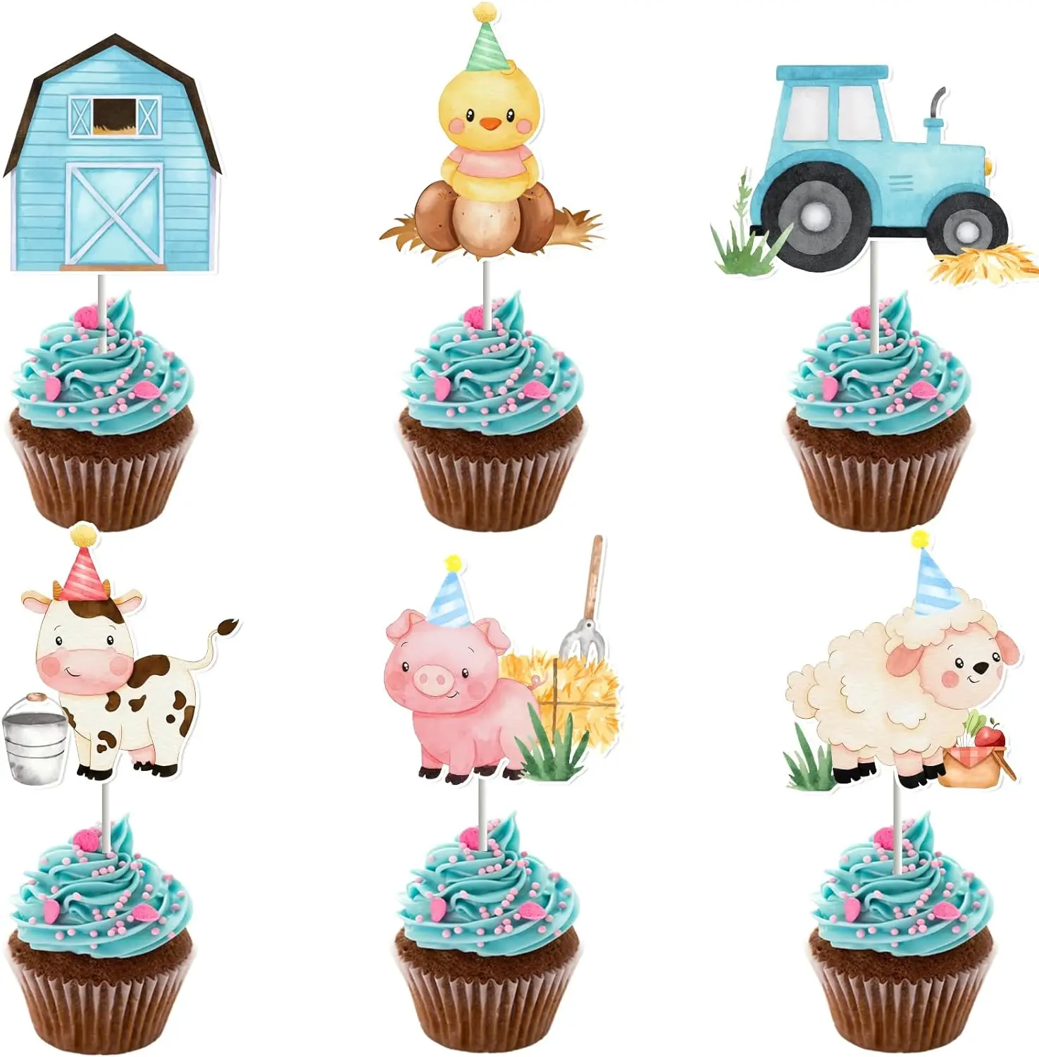 

Farm Animal Cupcake Toppers, Picks, Animal Theme, Barnyard, Baby Shower, Birthday Party, Cake Decoration Supplies, 24Pcs