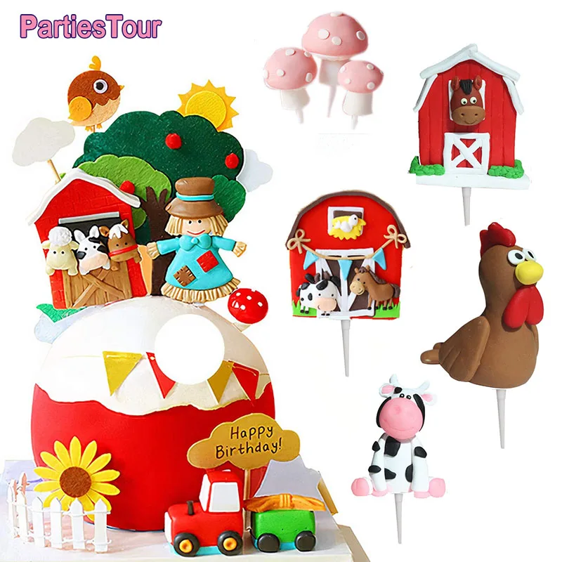 FarmAnimalCakeDecorationsTopperCowBarnSheepChickensCake