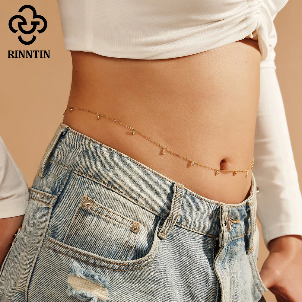 Rinntin Small Zirconia Pendants Waist Chain for Women Minimalist