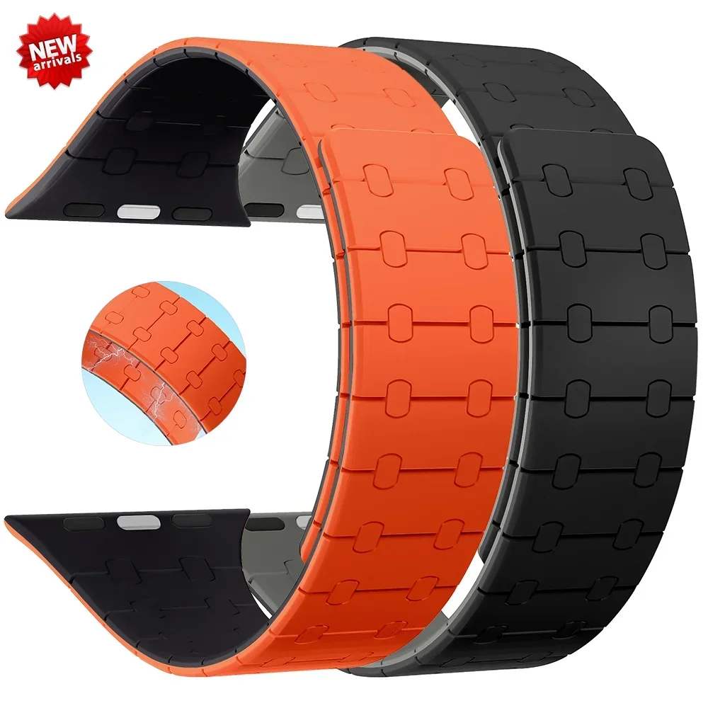 애플 워치용 마그네틱 실리콘 스트랩, 울트라 2 밴드, 49mm, 45mm, 41mm, 40mm, 44mm 팔찌, 한국 38mm, 42mm, 아이워치 시리즈 8, SE, 7, 6, 5