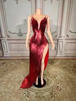 ZD  Fashionable Nude Long Sleeveless V-Neck Diamond Embellished Mesh Dress Sexy Backless Gown Elegant Women's Clothing - Image 6