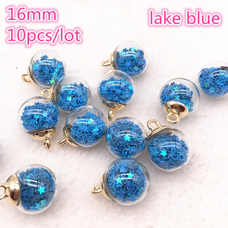 Set of 10 Vibrant Glass Star Charms - 16mm Transparent Spheres for Jewelry & Hair Accessories
