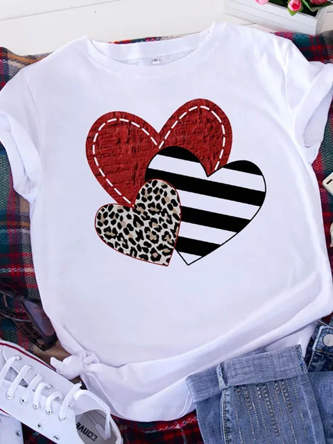 Women's Valentine's Day T-Shirt - Love Heart Graphic Short Sleeve Tee - View #6