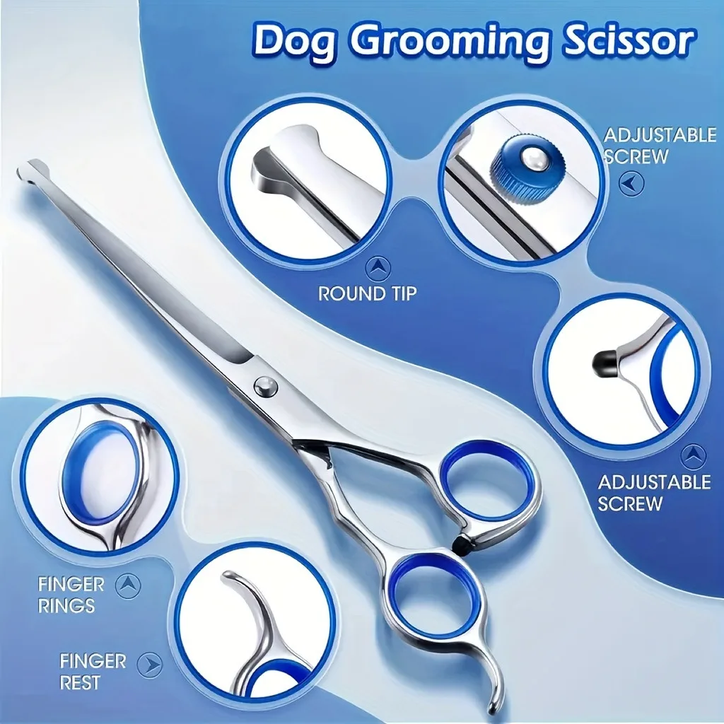 Professional Trimming Dog Beauty Scissors Set 5-in-1 Scissors Safety Roundhead Cutting Dog Hair Bending Sparse Scissor